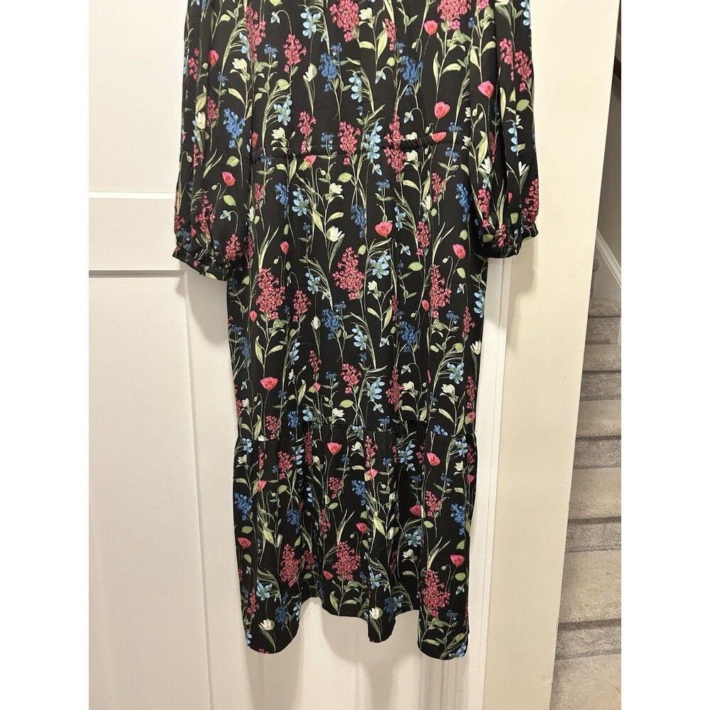 SUGARLIPS Madeline Groover Black  Floral Midi Dress Button Cinch Waist Large - Picture 7 of 9